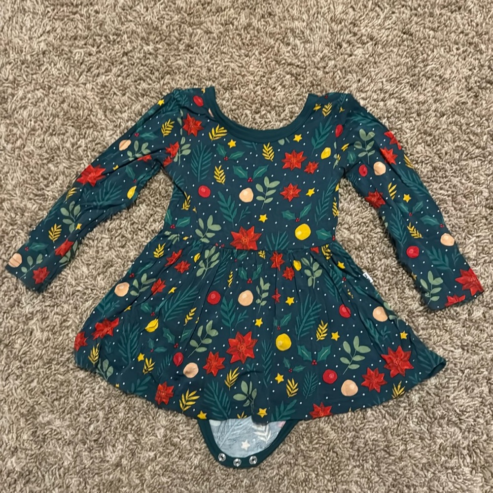 Little Sleepies Floral Kids Dress - Teal and Red